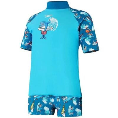 Speedo Boys Shortsleeve Printed Rashie Set