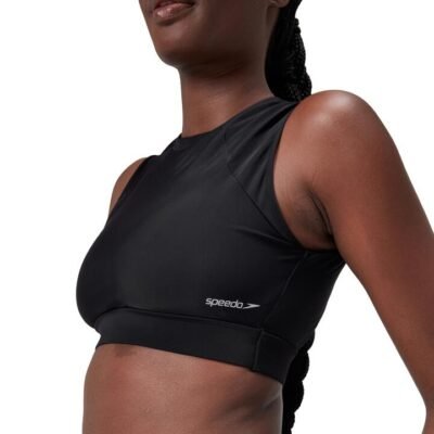 Speedo Solid Crop Top w Mesh Womens
